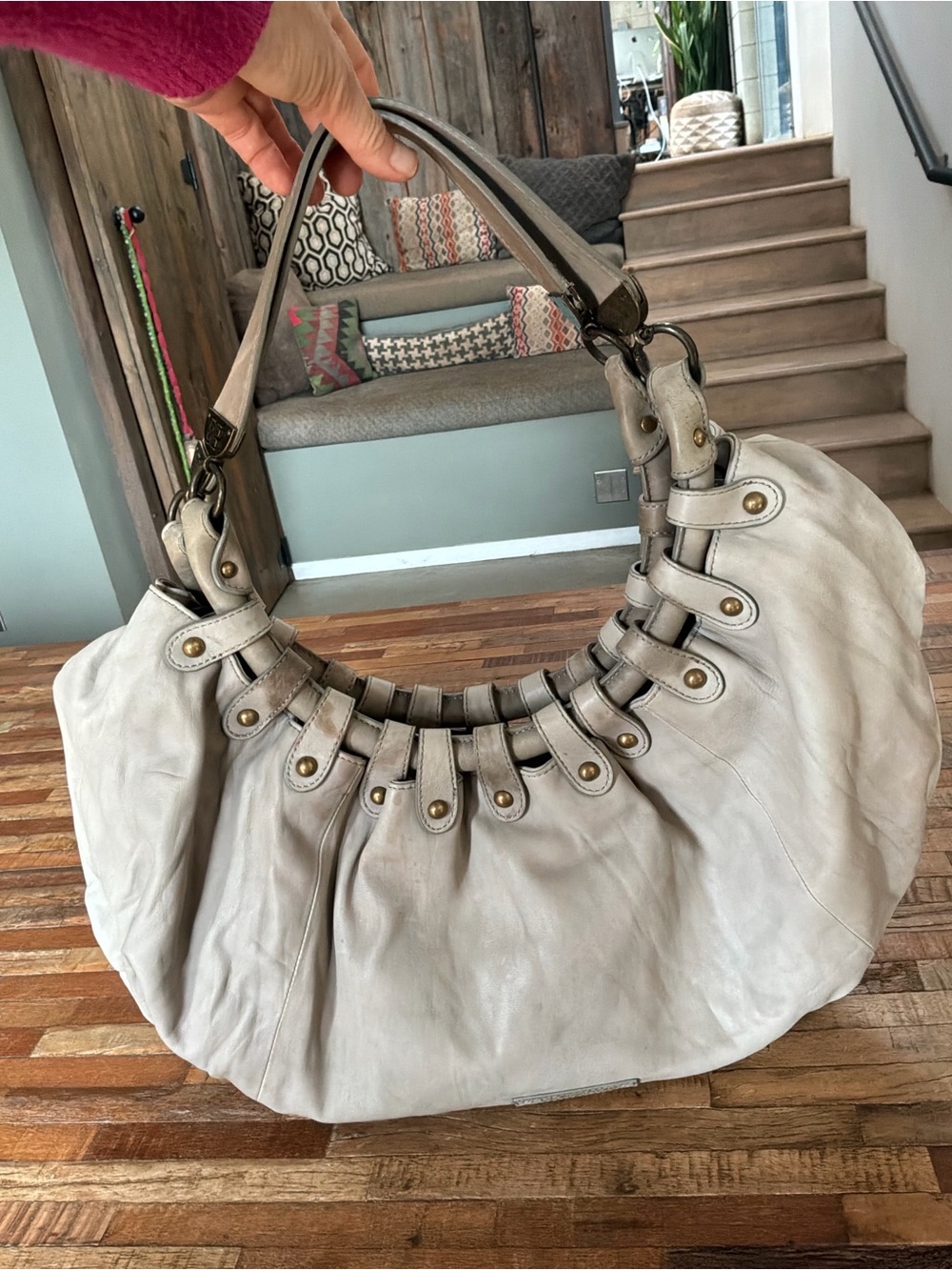 BCBGMaxAzria Soft Leather Hobo Shoulder Bag in Light Gray
